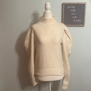 Express cream mock neck puff sleeve chunky knit sweater size medium NWT cutout